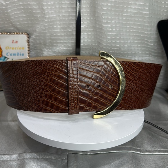 (H) EXPRESS Oversized vintage brown snake print genuine leather belt,made in USA - Picture 1 of 13